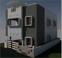 سه بعدی اتوکد خانه دوطبقه با نمای خاص